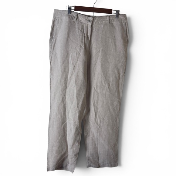 L.L. Bean Pants - LL Bean Linen Straight Leg Pants Tan Women 14 Coastal Minimalist Khaki Summer